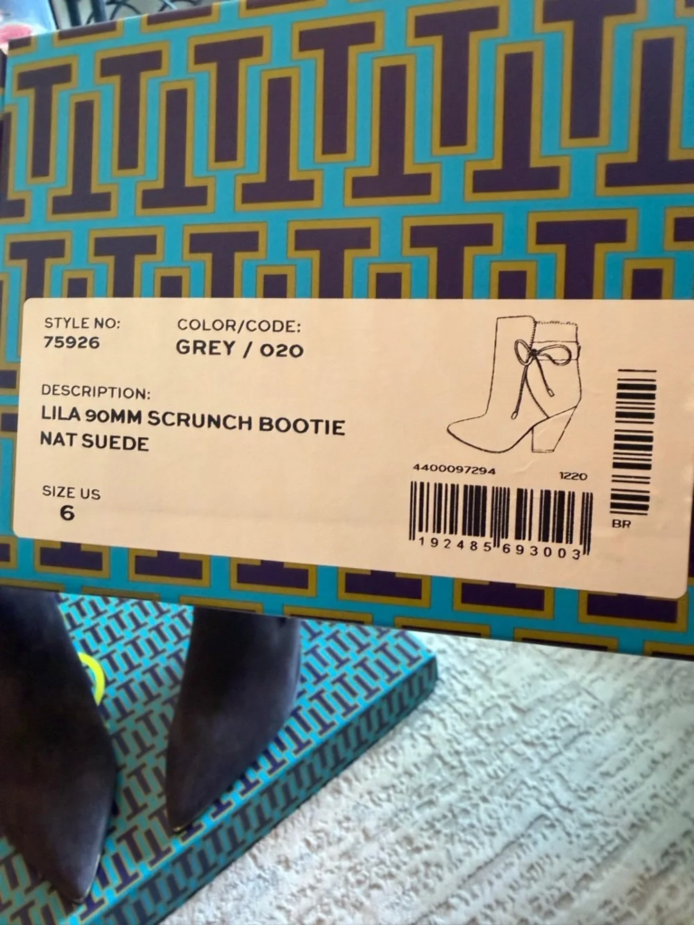 Tory Burch Lila Dark Gray Suede Ankle Bootie